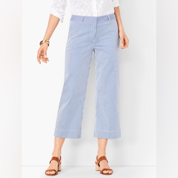 NWOT Talbots Size 12 Pinstripe Wide Leg Cropped Pants Cotton-Spandex - Picture 1 of 8